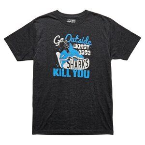 NWOT | Crazy Dog T-Shirts "Go Outside" Tee | Shark Humor | Charcoal | 2X